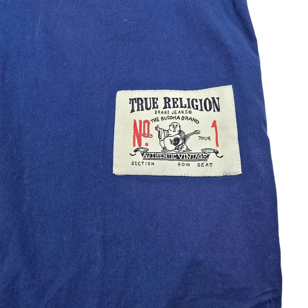 True Religion Shirt Mens Large Blue Cotton Short Sleeve Workwear Horseshoe‎ Y2K